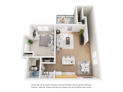 Floor plan for 1 bed, 1 bath, 750 sqft